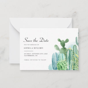 Botanical Cacti Watercolor Succulent Wedding Save Note Card