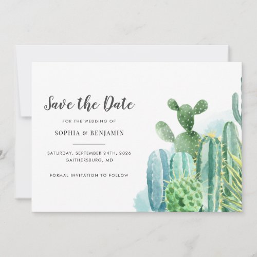 Botanical Cacti Watercolor Succulent Wedding Save The Date