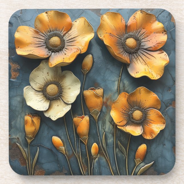 Botanical California Poppies Beverage Coaster (Front)