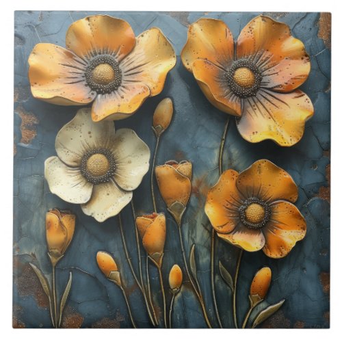 Botanical California Poppies Ceramic Tile