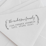 Botanical Calligraphy Family Name Return Address Self-inking Stamp<br><div class="desc">Custom-designed self-inking return address stamp featuring personalized family name in modern hand calligraphy with elegant botanical wreath elements.</div>