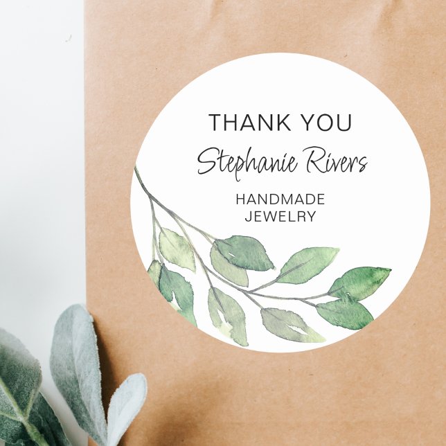 Botanical Calligraphy Jeweler Thank You Classic Round Sticker (Creator Uploaded)