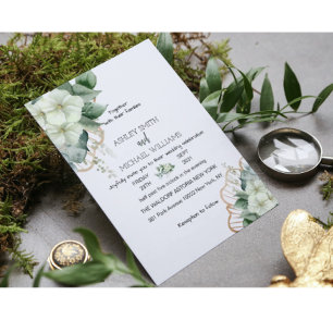 Botanical Calligraphy Rustic Greenery Floral Gold Invitation