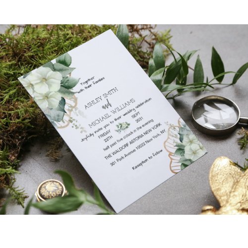 Botanical Calligraphy Rustic Greenery Floral Gold Invitation