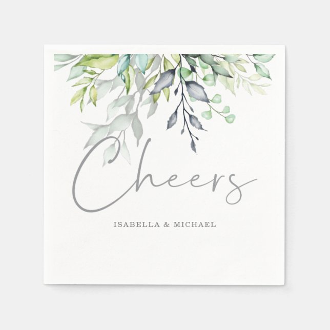 Botanical Calligraphy Wedding Cheers Napkins (Front)