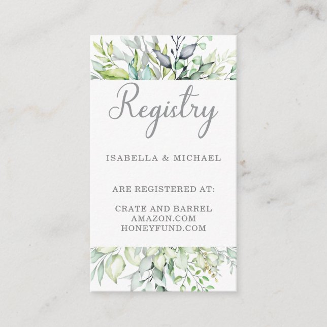 Botanical Calligraphy Wedding Gift Registry Enclosure Card (Front)