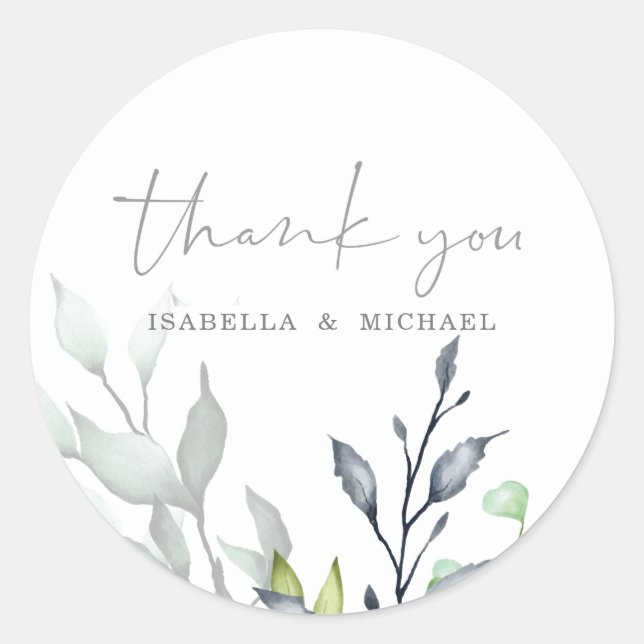 Botanical Calligraphy Wedding Thank you Classic Round Sticker (Front)