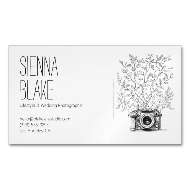 Botanical Camera Logo Photographer Business Card Magnet (Front)
