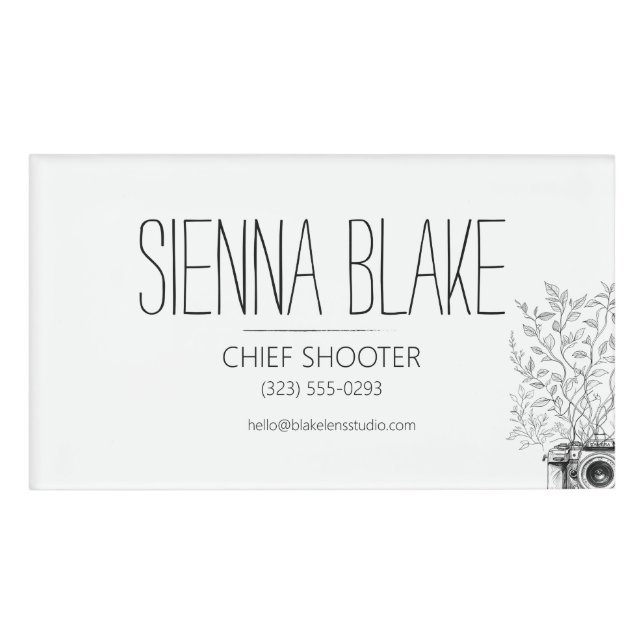 Botanical Camera Logo Photographer Name Tag (Front)