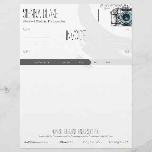 Botanical Camera Photographer Invoice Template Letterhead | Zazzle