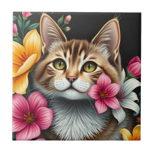 Botanical Cat Haven Ceramic Tile