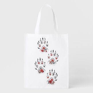 Botanical Cat Lover Silhouette Grocery Bag