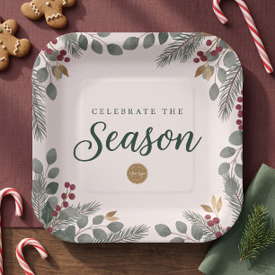 Botanical Celebrate The Season Corporate Holiday Paper Plates
