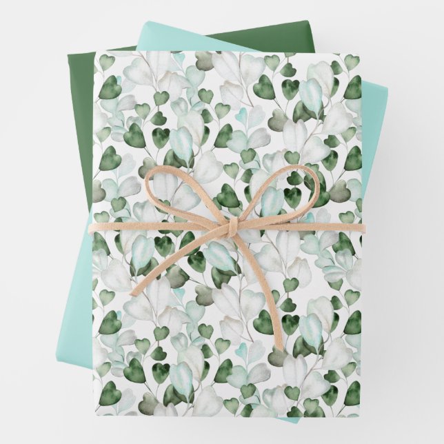 Botanical Celebration Green Wrapping Paper Sheets (In situ)