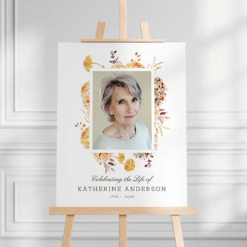 Botanical Celebration of Life Memorial Photo Sign