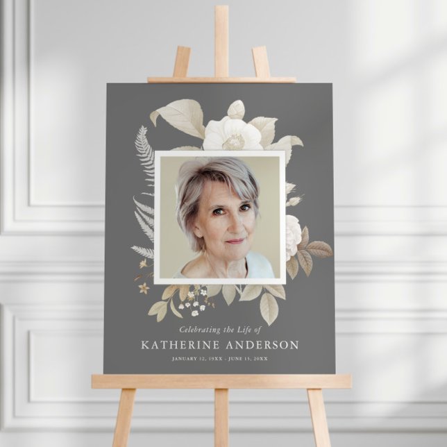 Botanical Celebration of Life Memorial Photo Sign (Creator Uploaded)