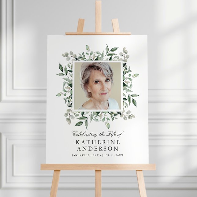 Botanical Celebration of Life Memorial Photo Sign (Creator Uploaded)