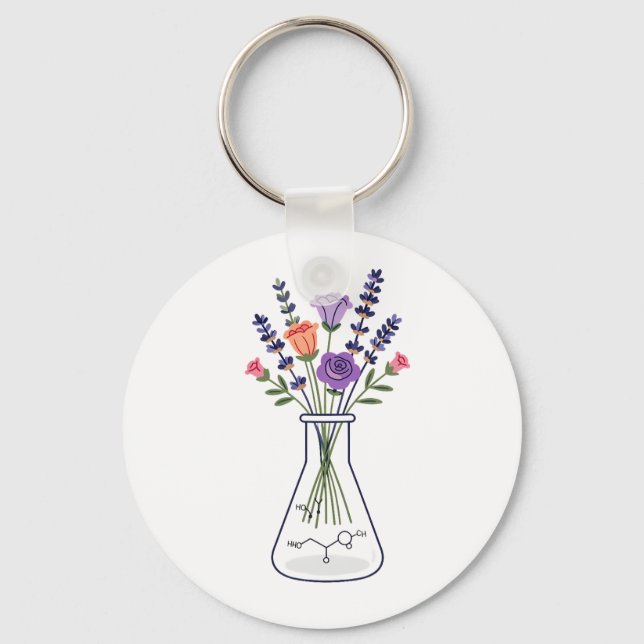Botanical Chemistry Flask with Lavender and Rose A Keychain (Front)