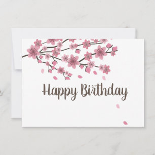 Botanical Cherry Blossom Falling Petals Ombré Art Card