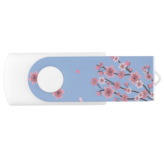 Botanical Cherry Blossom Falling Petals Ombré Art Flash Drive (Front)