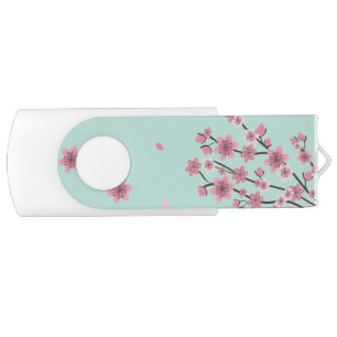 Botanical Cherry Blossom Falling Petals Ombré Art Flash Drive