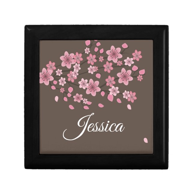 Botanical Cherry Blossom Falling Petals Ombré Art Gift Box (Front)