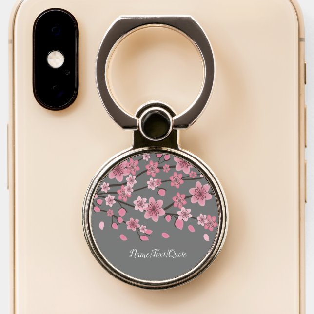 Botanical Cherry Blossom Falling Petals Ombré Art Phone Ring Stand (Close Up)