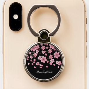 Botanical Cherry Blossom Falling Petals Ombré Art Phone Ring Stand
