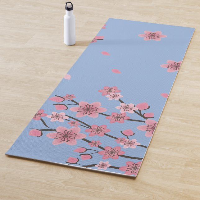 Botanical Cherry Blossom Falling Petals Pattern Yoga Mat (In Situ)