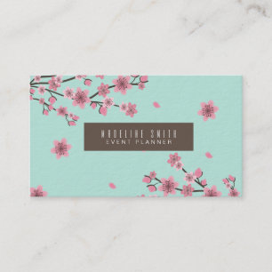 Botanical Cherry Blossom Falling Petals Pink Art Business Card