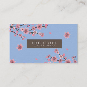 Botanical Cherry Blossom Falling Petals Pink Art Business Card