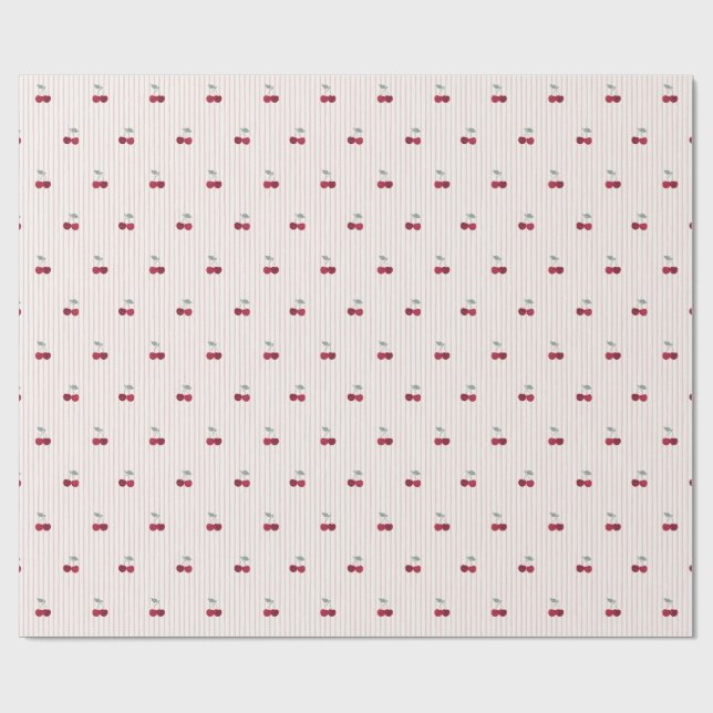 Botanical Cherry Stripe Picnic Birthday Wrapping Paper (Flat)