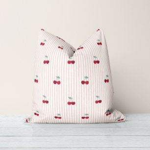 Botanical Cherry Stripe Picnic Party Throw Pillow