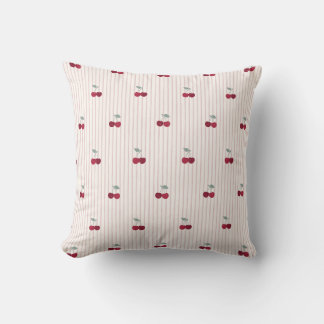 Botanical Cherry Stripe Picnic Party Throw Pillow