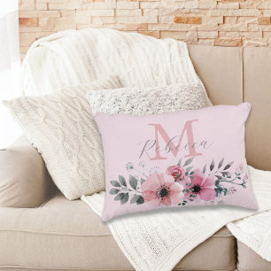 Botanical chic blush pink watercolor floral  accent pillow