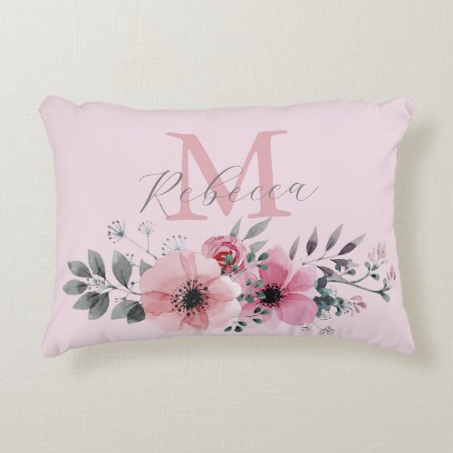 Botanical chic blush pink watercolor floral  accent pillow