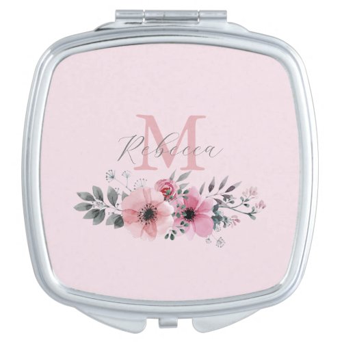 Botanical chic blush pink watercolor floral  compact mirror