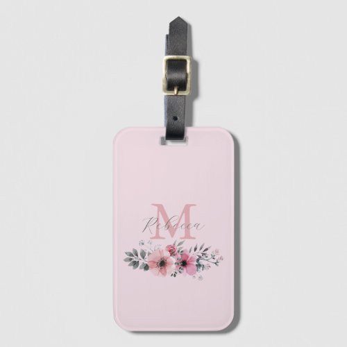 Botanical chic blush pink watercolor floral  luggage tag