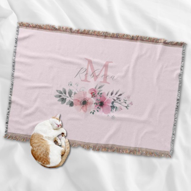 Botanical chic blush pink watercolor floral  throw blanket (Botanical chic blush pink watercolor floral throw blanket)