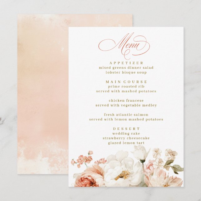 Botanical Chic Elegant Floral Victorian Wedding  Menu (Front/Back)