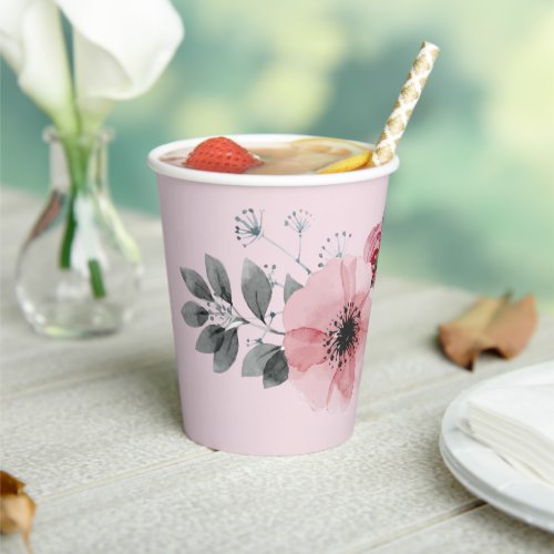 Botanical chic floral elegant grey pink flower paper cups