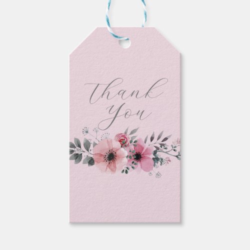 Botanical chic floral grey pink flower Thank you Gift Tags