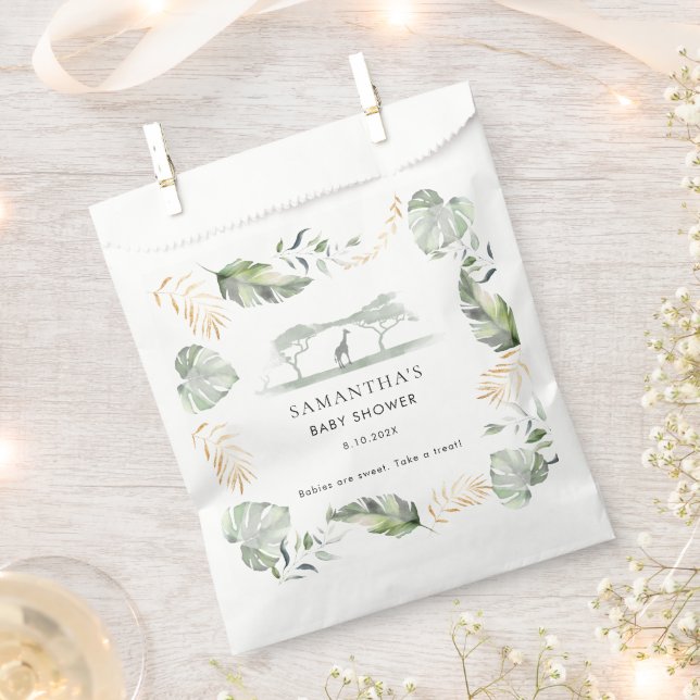 Botanical Chic Palm Leaves Giraffe Baby Shower Favor Bag (Clipped)