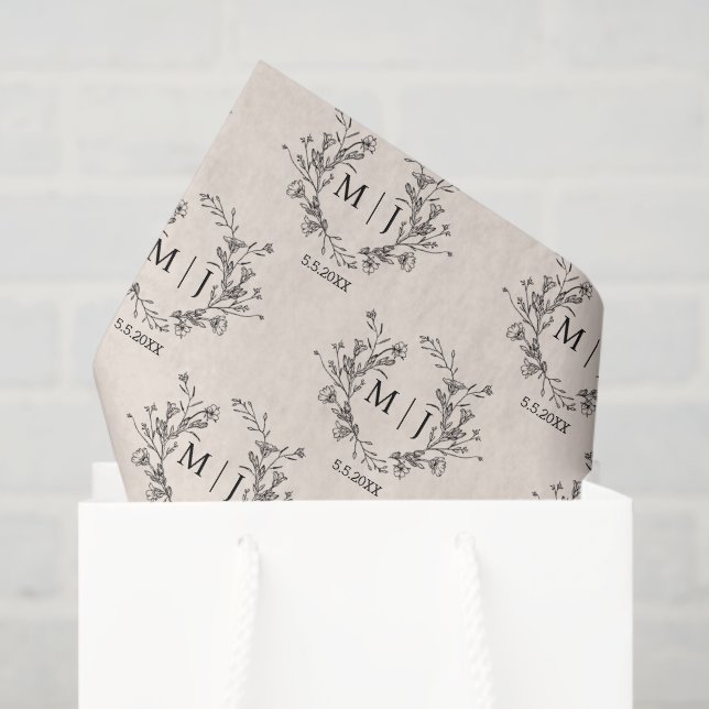 botanical chic typography monogram wedding  tissue paper (Gift Bag)