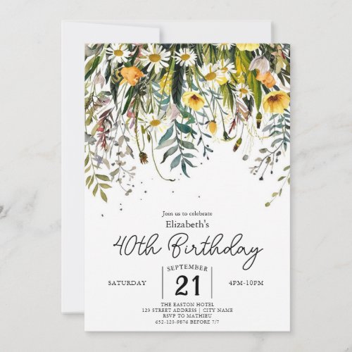 Botanical Chic Wildflowers 40th birthday Invitation