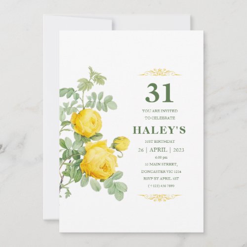 Botanical Chic Yellow  Green Floral 31st Birthday Invitation