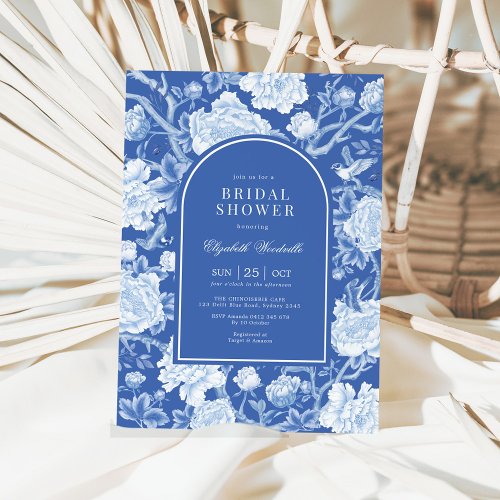 Botanical Chinoiserie Delft Blue Bridal Shower Invitation