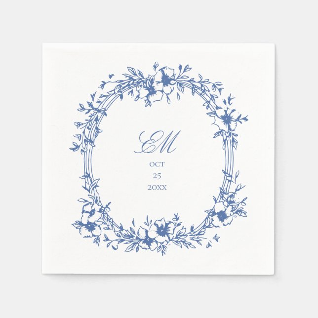 Botanical Chinoiserie Monogram Crest Wedding Logo  Napkins (Front)