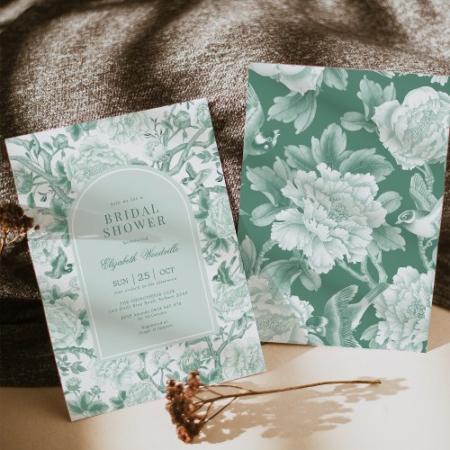 Botanical Chinoiserie Sage Green Bridal Shower Invitation