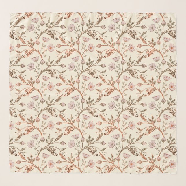 Botanical Chintz Floral Scarf Pink Rust (Front)